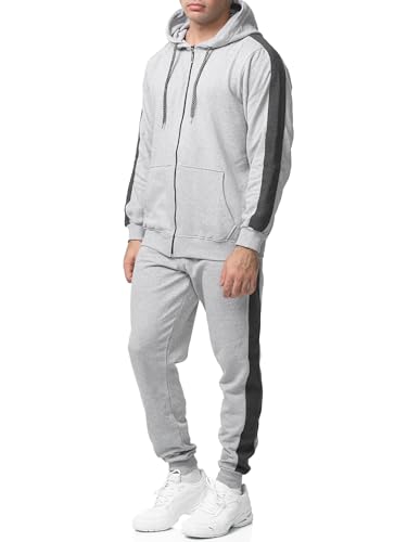 Violento Jogginganzug Herren Uni Colour Design 526 | Jogginghose Jacke | Streifen | Kapuzenjacke |(L, Grau Antra) von Violento