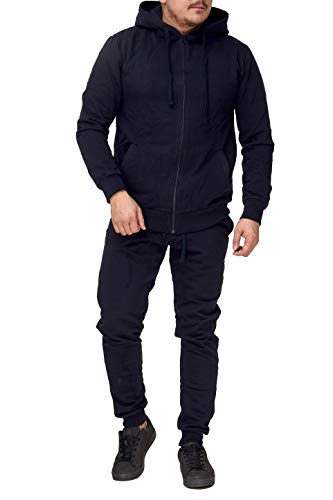 Violento Jogginganzug Herren Uni Colour Design 586 | Jogginghose und Reißverschlussjacke aus Baumwolle | Kapuze und Rippstrickbündchen (3XL, Dunkel Blau) von Violento