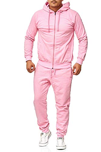 Violento Jogginganzug Herren Uni Colour Design 586 | Jogginghose und Reißverschlussjacke aus Baumwolle | Kapuze und Rippstrickbündchen (3XL, Rosa) von Violento