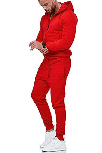 Violento Jogginganzug Herren Uni Colour Design 586 | Jogginghose und Reißverschlussjacke aus Baumwolle | Kapuze und Rippstrickbündchen (3XL, Rot) von Violento