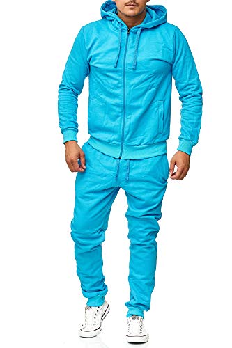 Violento Jogginganzug Herren Uni Colour Design 586 | Jogginghose und Reißverschlussjacke aus Baumwolle | Kapuze und Rippstrickbündchen (3XL, Türkis) von Violento