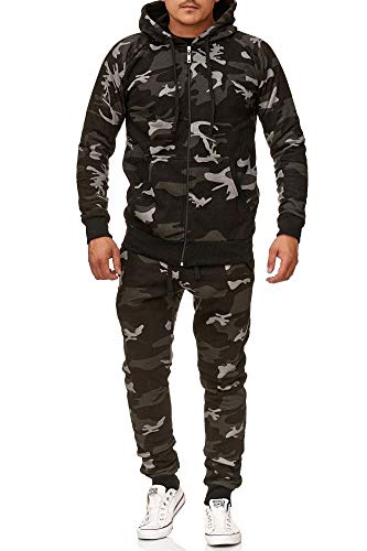 Violento Jogginganzug Herren Uni Colour Design 586 | Jogginghose und Reißverschlussjacke aus Baumwolle | Kapuze und Rippstrickbündchen |(L, Camouflage) von Violento