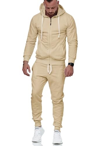 Violento Jogginganzug Herren Uni Colour Design 586 | Jogginghose und Reißverschlussjacke aus Baumwolle | Kapuze und Rippstrickbündchen |(L, Cappuccino) von Violento