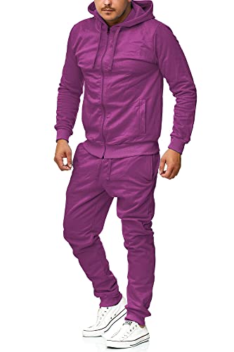 Violento Jogginganzug Herren Uni Colour Design 586 | Jogginghose und Reißverschlussjacke aus Baumwolle | Kapuze und Rippstrickbündchen |(L, Lila) von Violento