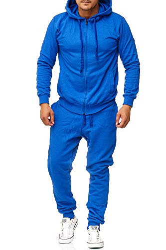 Violento Jogginganzug Herren Uni Colour Design 586 | Jogginghose und Reißverschlussjacke aus Baumwolle | Kapuze und Rippstrickbündchen (M, Blau) von Violento