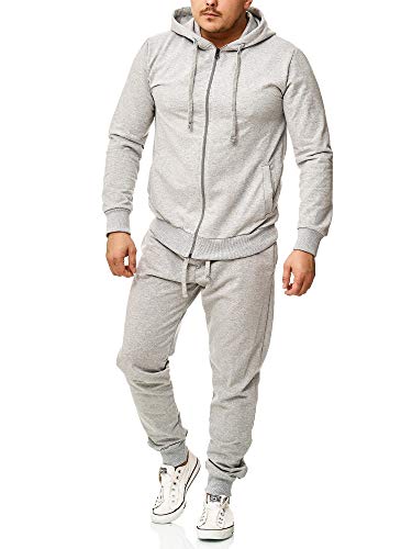 Violento Jogginganzug Herren Uni Colour Design 586 | Jogginghose und Reißverschlussjacke aus Baumwolle | Kapuze und Rippstrickbündchen (M, Grau) von Violento