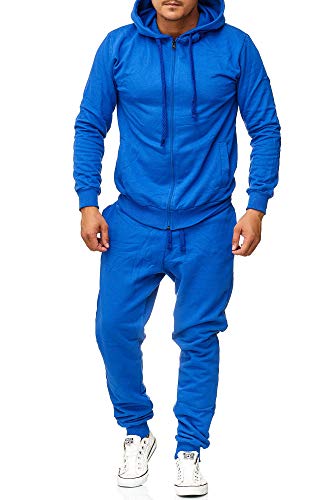 Violento Jogginganzug Herren Uni Colour Design 586 | Jogginghose und Reißverschlussjacke aus Baumwolle | Kapuze und Rippstrickbündchen (S, Blau) von Violento