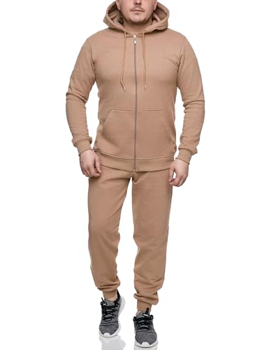Violento Jogginganzug Herren Uni Colour Design 586 | Jogginghose und Reißverschlussjacke aus Baumwolle | Kapuze und Rippstrickbündchen |(XXL, Cappuccino) von Violento