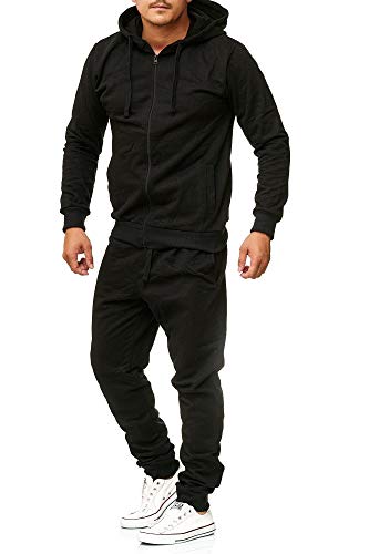 Violento Jogginganzug Herren Uni Colour Design 586 | Jogginghose und Reißverschlussjacke aus Baumwolle | Kapuze und Rippstrickbündchen (XXL, Schwarz) von Violento