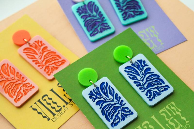 Bunte Matisse Acryl Ohrringe Bunte Matisse Acryl Ohrringe von VioletDesignStudioUS