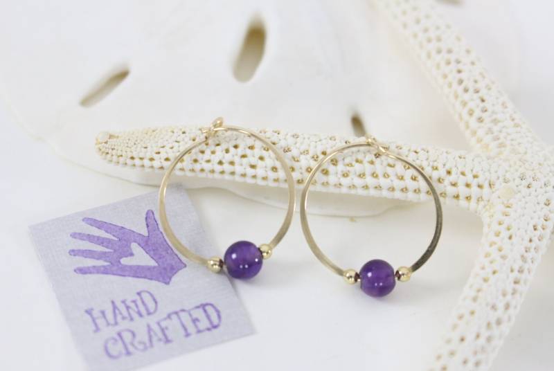 Gold Filled Creolen Amethyst Halbedelstein Perle Endlos Rund Handgemacht Gold Filled Creolen Amethyst Halbedelstein Perle Endlos Rund Handgemacht von VioletandVirtue