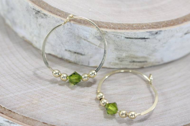 Gold Gefüllt Creolen Ohrringe Olivin Swarovski Kristall Perle Endlos Runde Handgefertigt Gold Gefüllt Creolen Ohrringe Olivin Swarovski Kristall Perle Endlos Runde Handgefertigt von VioletandVirtue