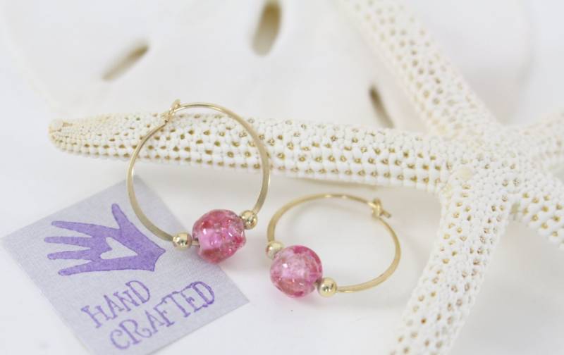 Gold Gefüllt Creolen Ohrringe Rosa Goldstaub Perle Endlos Runde Handgefertigt Gold Gefüllt Creolen Ohrringe Rosa Goldstaub Perle Endlos Runde Handgefertigt von VioletandVirtue