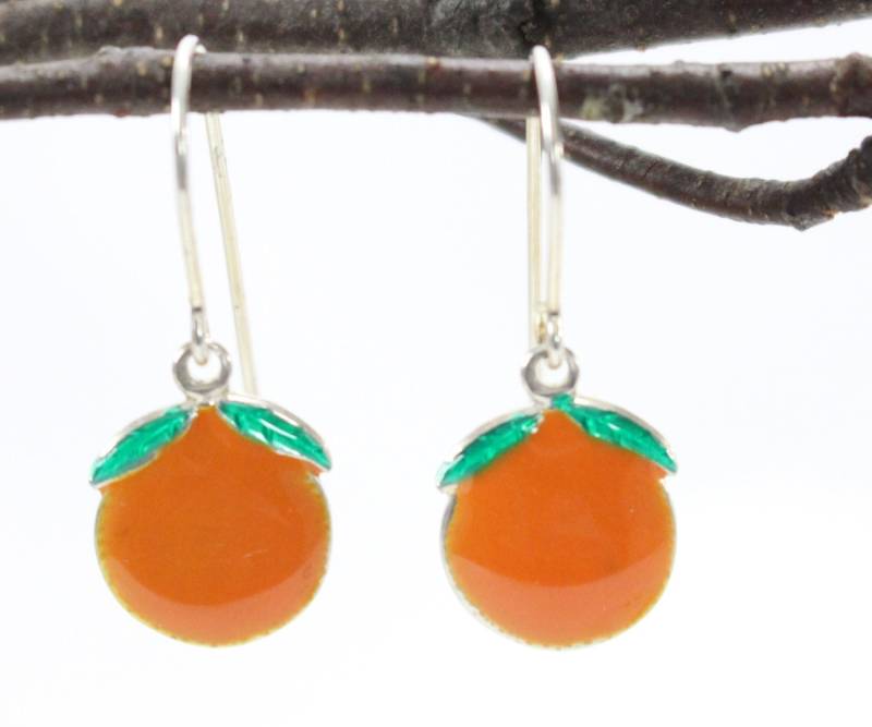 Orangen Obst Sterling Silber Ohrhänger. Von Hand Emailliert Orange Grün. Florida Früchte Gesund Bauer Ohrringe Orangen Obst Sterling Silber Ohrhänger. Von Hand Emailliert Orange Grün. Florida Früchte Gesund Bauer Ohrringe von VioletandVirtue
