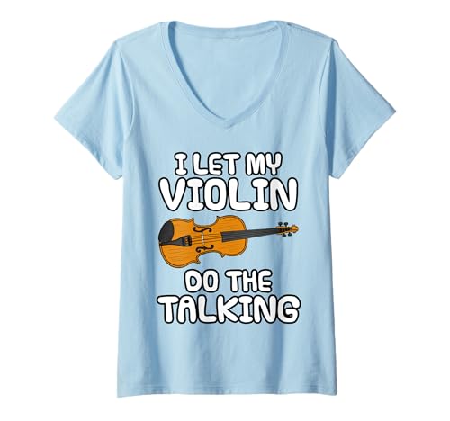 Damen Ich lasse meine Geige sprechen, introvertierter Geiger T-Shirt mit V-Ausschnitt Damen Ich lasse meine Geige sprechen, introvertierter Geiger T-Shirt mit V-Ausschnitt von Violin Player String Musician Funny By DoodleRob