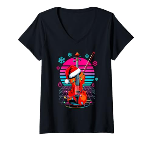 Damen Weihnachten Synthwave Violine Geiger Fiedel T-Shirt mit V-Ausschnitt Damen Weihnachten Synthwave Violine Geiger Fiedel T-Shirt mit V-Ausschnitt von Violin Player Violinist Gifts