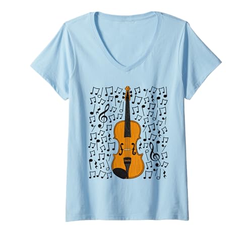 Damen Violine Musiknoten Violinist Musikpartitur, Streichmusiker T-Shirt mit V-Ausschnitt Damen Violine Musiknoten Violinist Musikpartitur, Streichmusiker T-Shirt mit V-Ausschnitt von Violin Teacher Sheet Music Violinist By DoodleRob