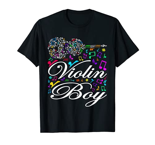 Violin Boy Bunte Noten Violine Musiker Junge T-Shirt von Violine Note Musiknote Notenschlüssel Anfänger