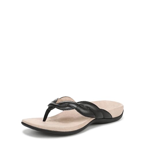 Vionic Women's Bella Braid Thong Sandals Flip-Flop, Schwarz Leder, 7 Wide von Vionic