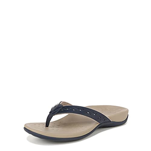 Vionic Damen Flip Flop Aliza Sandale,Bequeme Sandalen mit integriertem Fußgewölbeunterstützung, orthopädisches Fußbett, das Pronation korrigiert, Fersenschmerzen lindert, Marineblaues Leder, 38 EU von Vionic