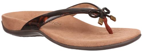 Vionic Damen Rest Bella Toe Post Sandale,Stützende Damen Orthopädische Sandalen mit drei Zonen Komfort mit Fußgewölbeunterstützung,Flip Flop für Damen, Braune Schildkröte aus Synthetik, 39 EU von Vionic