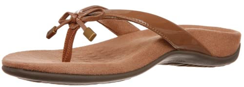 Vionic Damen Rest Bella Toe Post Sandale,Stützende Damen Orthopädische Sandalen mit drei Zonen Komfort mit Fußgewölbeunterstützung,Flip Flop für Damen, Brauner Lack-Kunststoff, 38.5 EU von Vionic