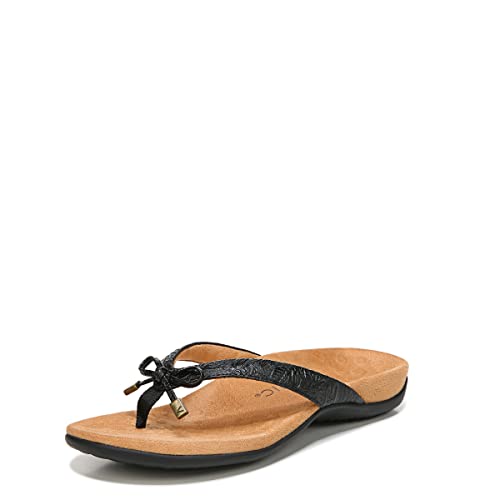 Vionic Damen Rest Bella Toe Post Sandale,Stützende Damen Orthopädische Sandalen mit drei Zonen Komfort mit Fußgewölbeunterstützung,Flip Flop für Damen, Schwarz-blumig, 40.5 EU von Vionic