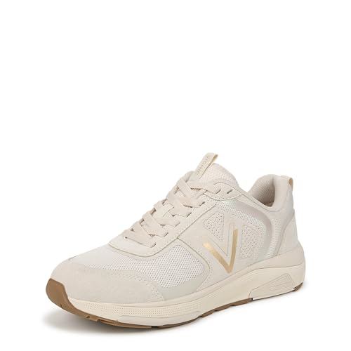 Vionic Damen Walk Strider 001 Sneaker, 38.5 EU Weit, Cremefarben/goldfarbenes Wildleder/Netzstoff, 10 Wide von Vionic