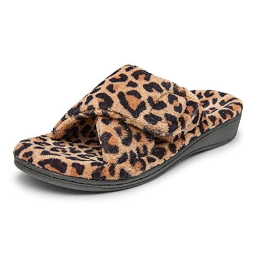 Vionic Women's Indulge Relax Slipper - Ladies Comfortable Cozy Adjustable House Slippers with Concealed Orthotic Arch Support Leopard Natural 6 Medium US von Vionic