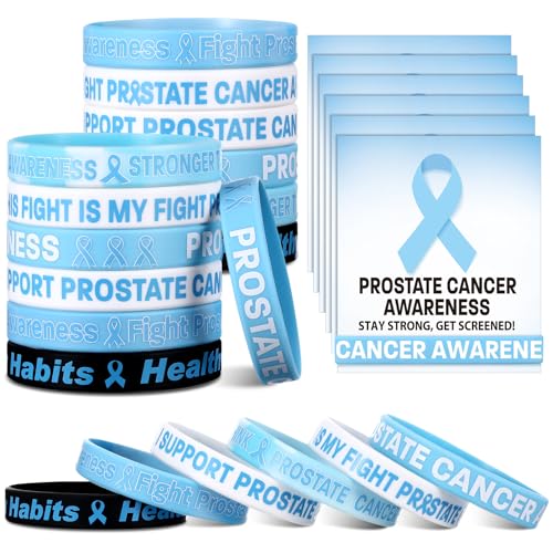 VioraWhite 60 Stück/30 Sets Prostatakrebs-Bewusstseins-Silikonarmbänder mit Karten enthalten 30 hellblaue Bänder Armbänder, 30 Prostatakrebs-Bewusstseinskarten für Männer, Kampagnenunterstützung von VioraWhite
