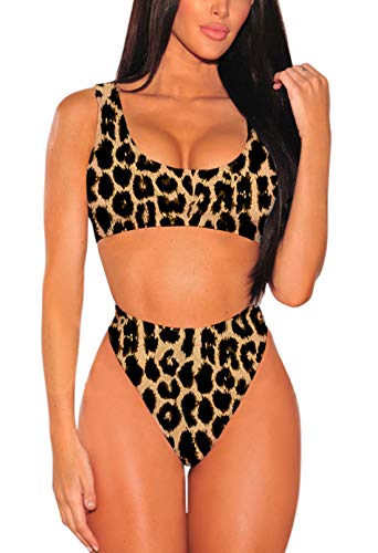 Viottiset Damen Bademode Crop Top Bikini Set Zweiteilige Badeanzug mit Hoher Taille Strandkleidung Bikinihose (S, Braun) von Viottiset