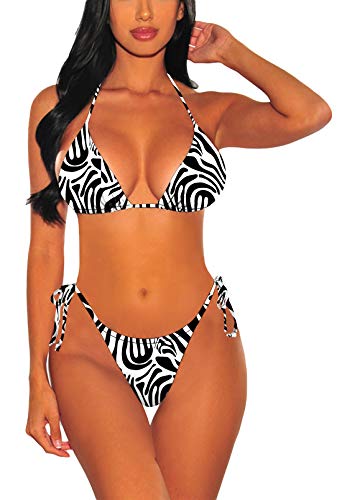 Viottiset Damen Bademode Neckholder Zweiteilige Biniki Set mit Hohe Taille Bandage Bikinihose 01 Mattes Schwarz XL von Viottiset