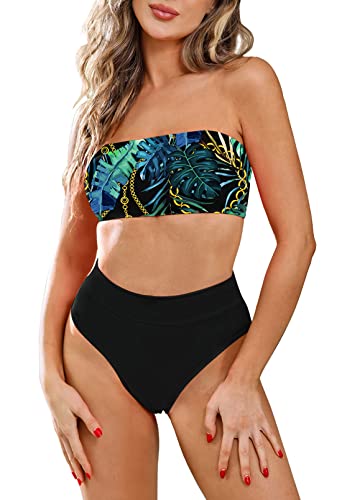 Viottiset Damen Bandeau Top Bikini Set Hoher Taille Badeanzug Abnehmbare Träger Sexy Push-Up Padded Türkis. X-Large von Viottiset