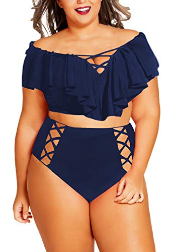 Viottiset Damen-Bikini-Set mit Rüschen, zweiteilig, Übergröße Gr. XXL, 02 blau von Viottiset