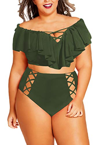 Viottiset Damen-Bikini-Set mit Rüschen, zweiteilig, Übergröße Gr. XXXXL, 02 Army Green von Viottiset