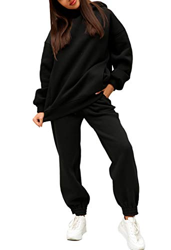 Viottiset Damen Hoodies Trainingsanzug Langarm Sweatshirts Jogger 2-Teilige Outfits Lässiger Sweatsuit Kapuze Schwarz S von Viottiset