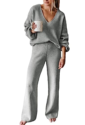 Viottiset Damen Lässiger 2-Teilige Homewear Lose Pyjamas Sweatshirts Übergroßes Loungewear Langarm Lounge Set Hellgrau L von Viottiset