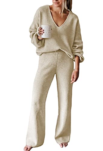 Viottiset Damen Lässiger Lockerer Pyjama Trainingsanzug Sweatshirts 2-Teilige Langarm Übergroßes Lounge-Set Aprikose S von Viottiset