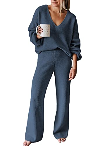 Viottiset Damen Lässiger Lockerer Pyjama Trainingsanzug Sweatshirts 2-Teilige Outfits Übergroßes Lounge-Set Hellblau L von Viottiset