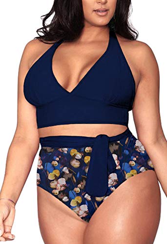 Viottiset Damen Plus Size Einfarbig Beach Bademode Triangle Sexy Hohe Taille Verstellbaren Trägern Blau XXXX-Large von Viottiset