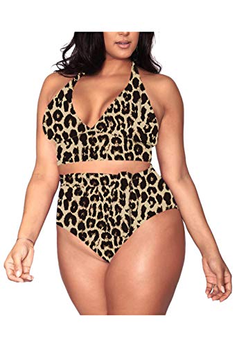 Viottiset Damen Plus Size Einfarbig Beach Bademode Triangle Sexy Hohe Taille Verstellbaren Trägern Braun XX-Large von Viottiset