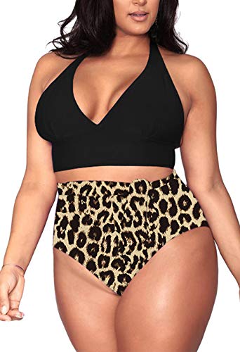 Viottiset Damen Plus Size Einfarbig Beach Bademode Triangle Sexy Hohe Taille Verstellbaren Trägern Kaffee XXXX-Large von Viottiset