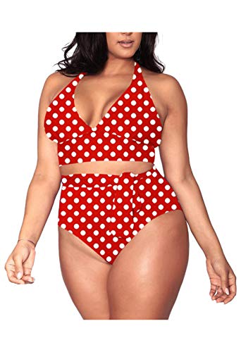 Viottiset Damen Plus Size Einfarbig Beach Bademode Triangle Sexy Hohe Taille Verstellbaren Trägern Rot XXX-Large von Viottiset