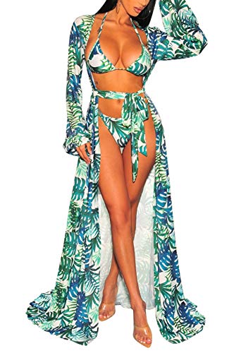 Viottiset Damen Sexy Bikini Vertuschen Maxi Sommerkleid Sommer Strand Badeanzug Pareos Wrap Cardigan Ferien Grün XL von Viottiset