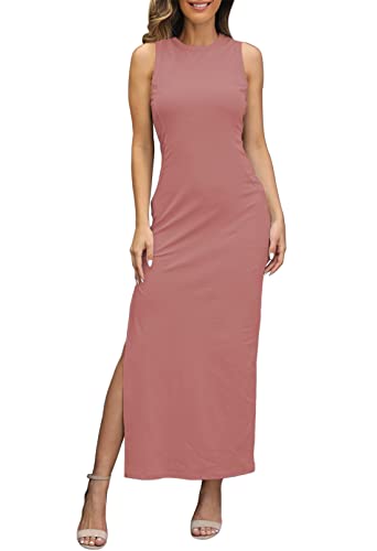 Viottiset Damen Sexy Einfarbig Cocktail Party Kleider Bodycon Schlitz Elegant Abendgesellschaft Ärmellos-Rosa Mittel von Viottiset