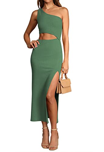 Viottiset Damen Sommer Ärmellos Kleider One Shoulder Seiten Schlitz Bodycon Freizeit Cut Out Maxikleid Strand Grün M von Viottiset