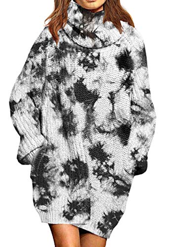 Viottiset Damen Strickkleider Tie Dye Rollkragenpullover Winter Pulloverkleider M von Viottiset