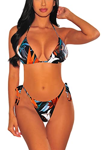Viottiset Damen Zweiteilige Neckholder Kordelzug Bikini Set Triangel Strand Badeanzug Sexy Bademode Süß Zitrone Mittel von Viottiset