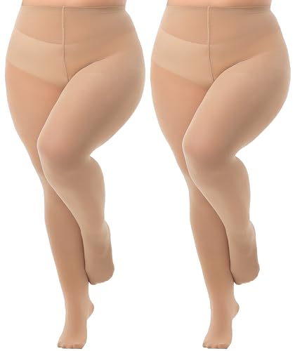 Viozocy Strumpfhosen Damen Große Größen, Elastische Hohe Taile Langlebig Strumpfhose, Weich Semi-Blickdichte Plus Größen Feinstrumpfhose XL 2XL 3XL 4XL, 2 Hautfarbe 4XL von Viozocy