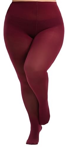 Viozocy Strumpfhosen Damen Große Größen, Elastische Hohe Taile Langlebig Strumpfhose, Weich Semi-Blickdichte Plus Größen Feinstrumpfhose XL 2XL 3XL 4XL, Burgunderrot 4XL von Viozocy